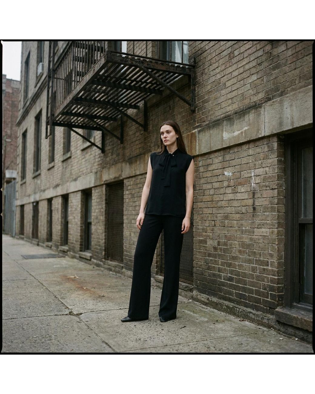 Modenaire Black Sleeveless Tie Neck Blouse And Wide Leg Trouser Set