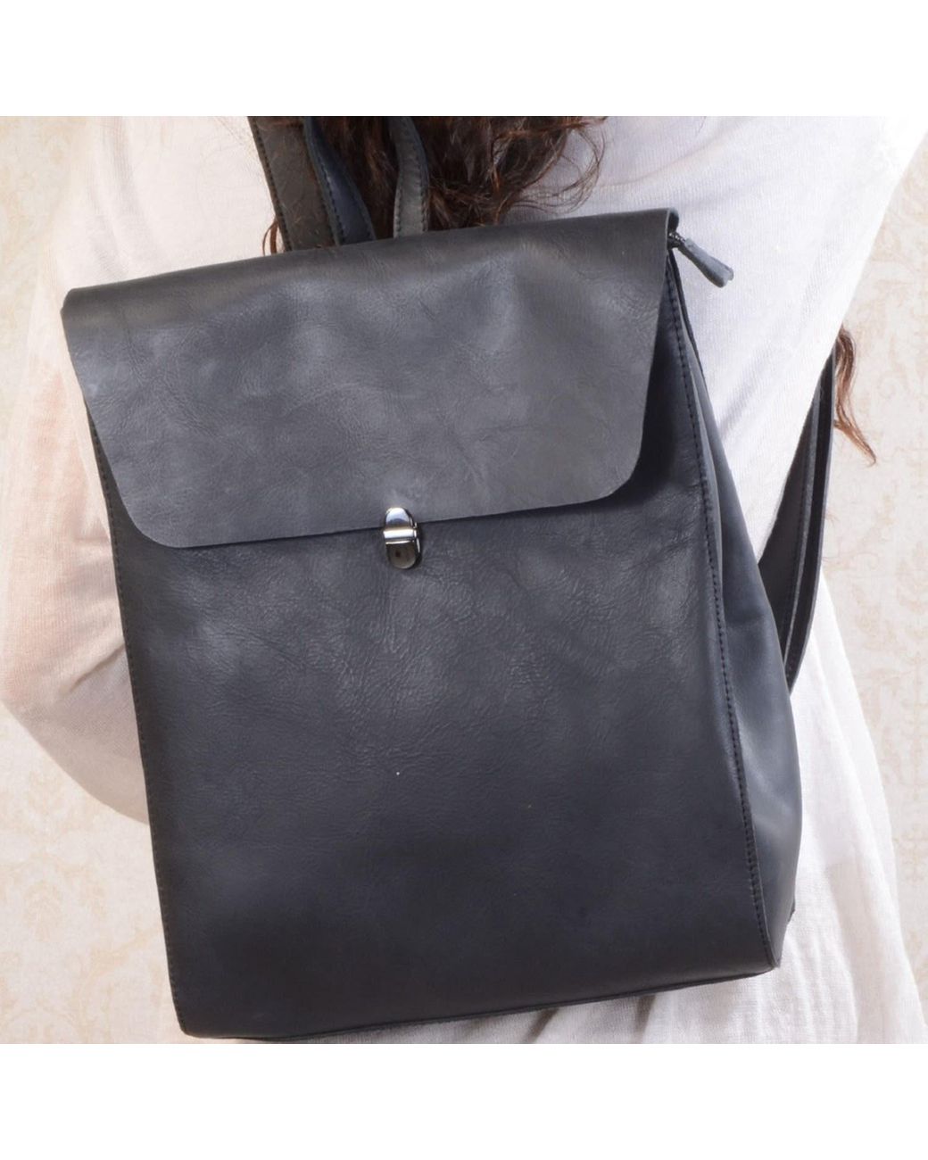 Touri Blue Genuine Leather Slim Backpack
