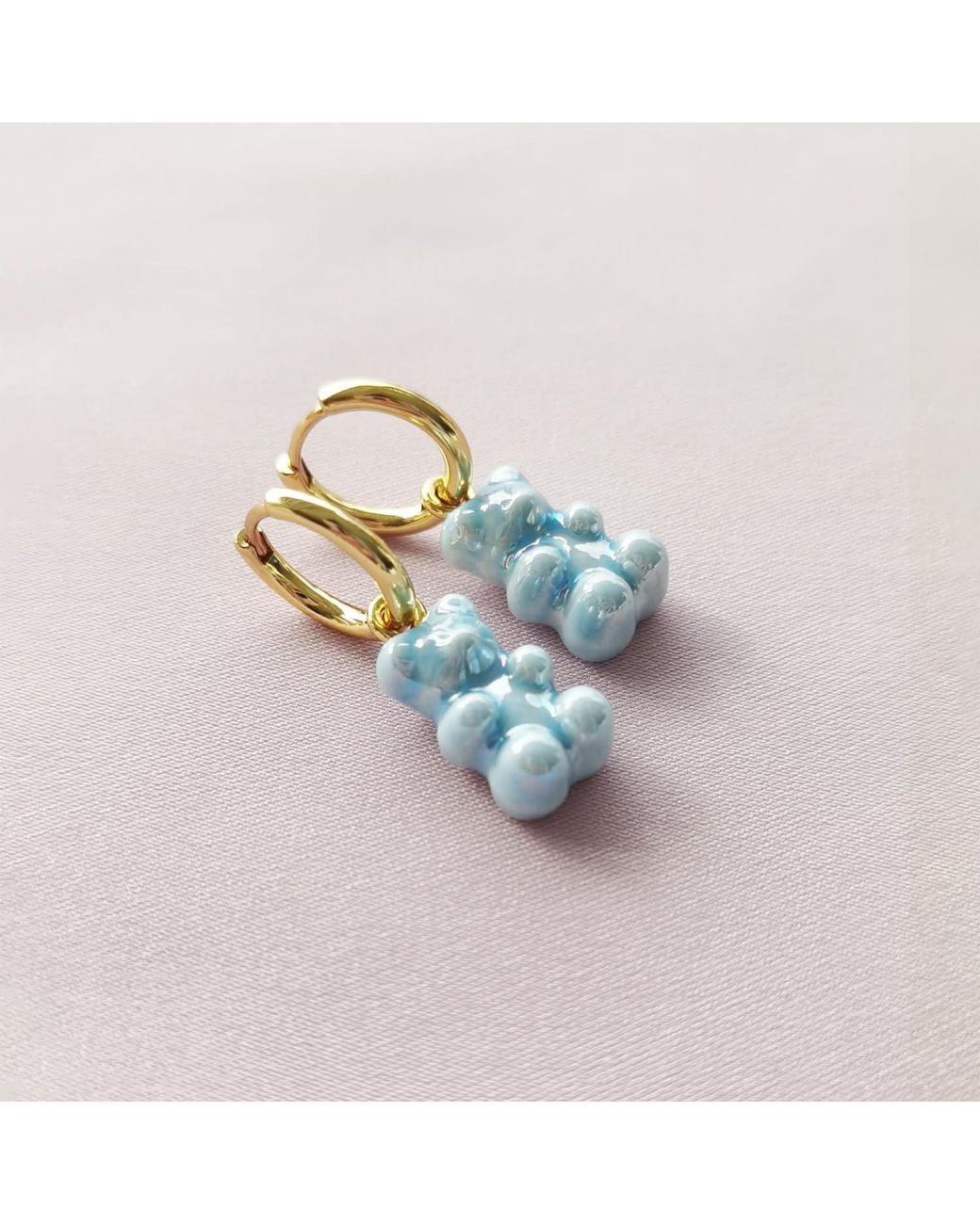 POPORCELAIN Blue Baby Porcelain Gummy Bear Earrings, Tone