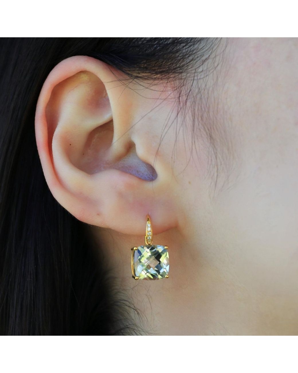 Kai Fine Jewelry Metallic Solid Natural Prasiolite Amethyst Diamond Drop Earrings