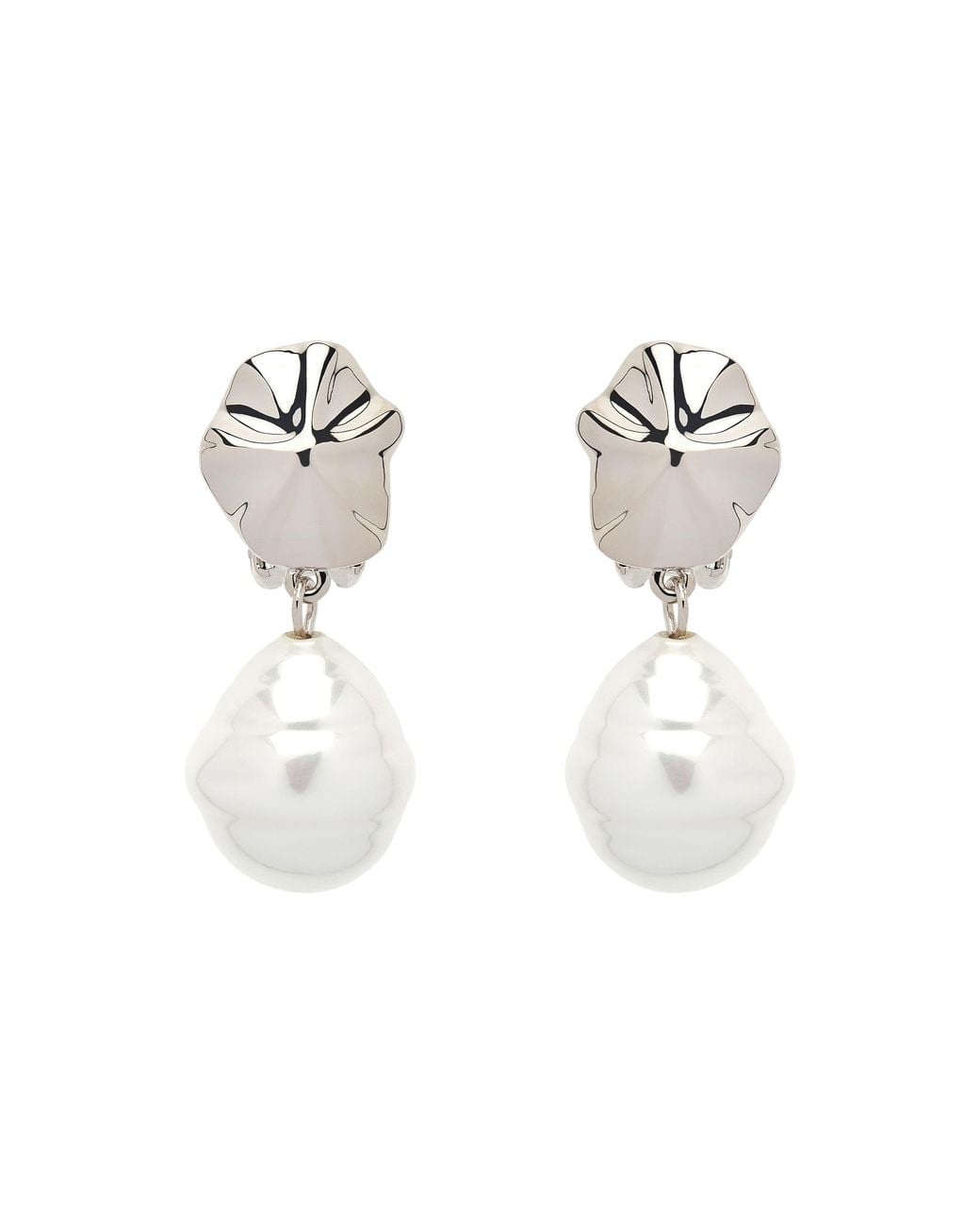 Emma Holland Jewellery Metallic Platinum Shell & Baroque Pearl Clip Earrings