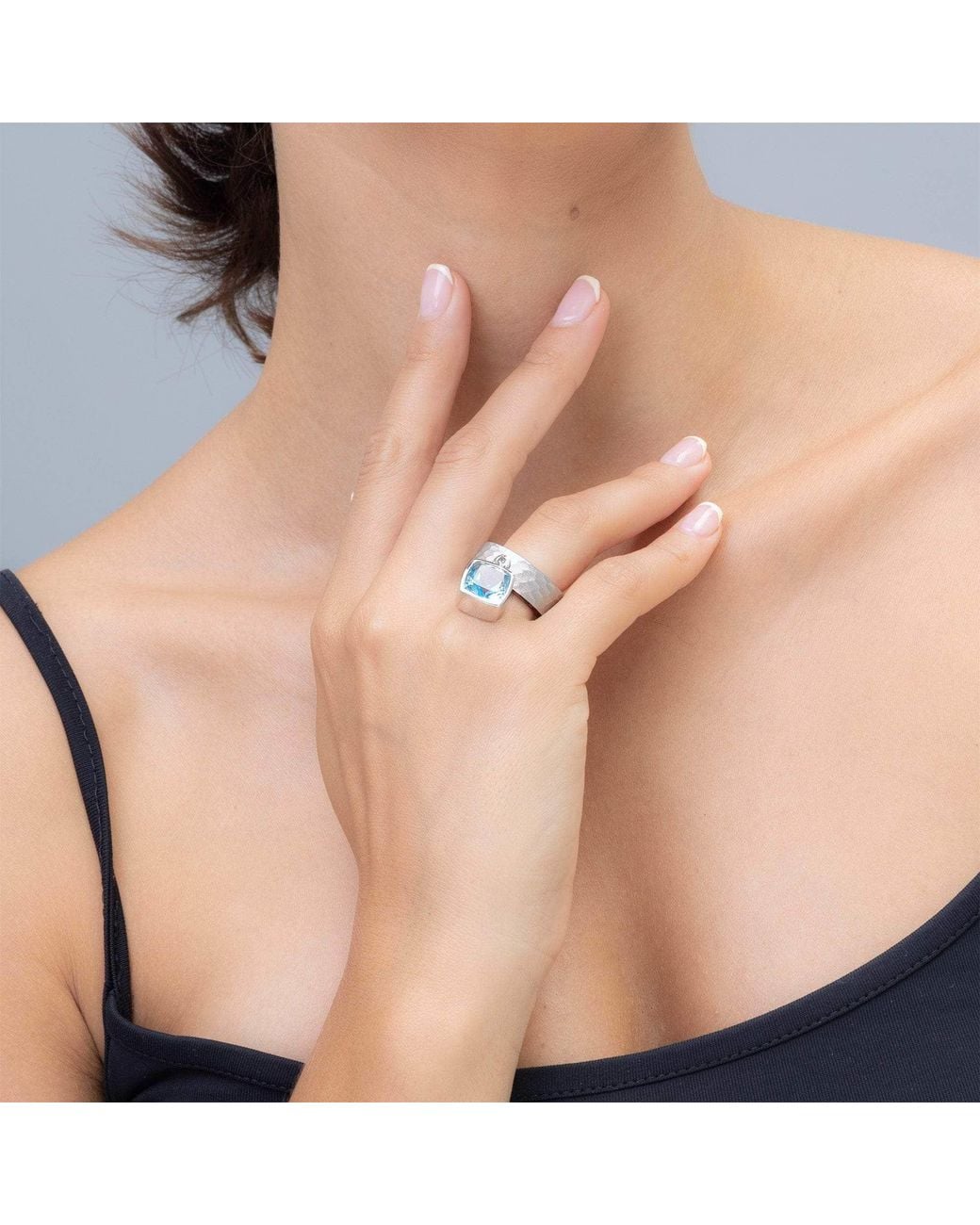 German Kabirski Blue Nixie Ring With Cushion Topaz And Rosewood Core