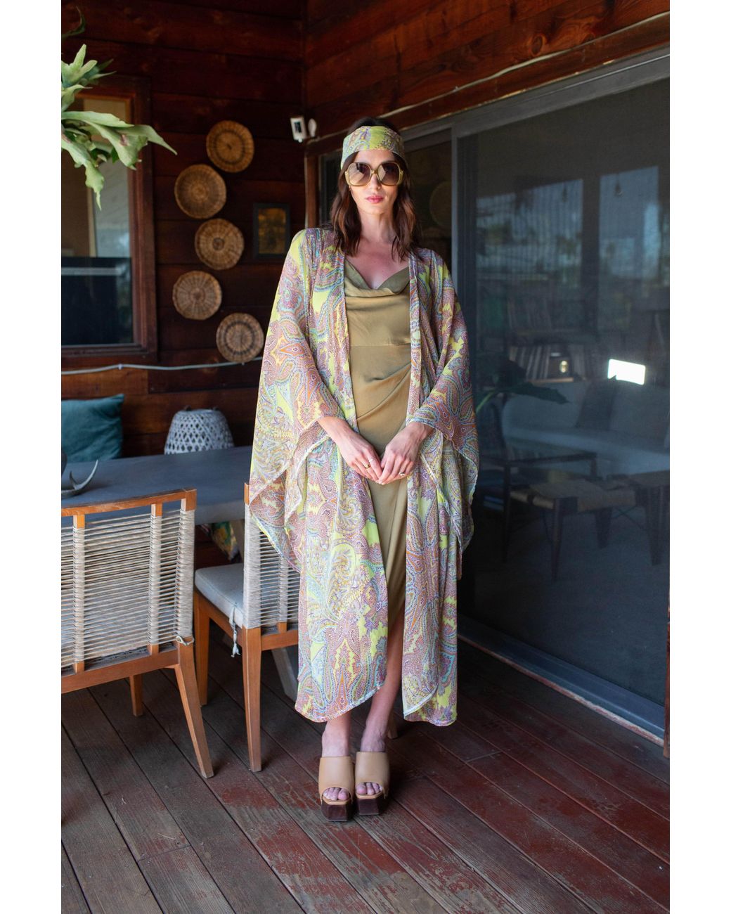 Jennafer Grace Metallic Peridot Paisley Kimono