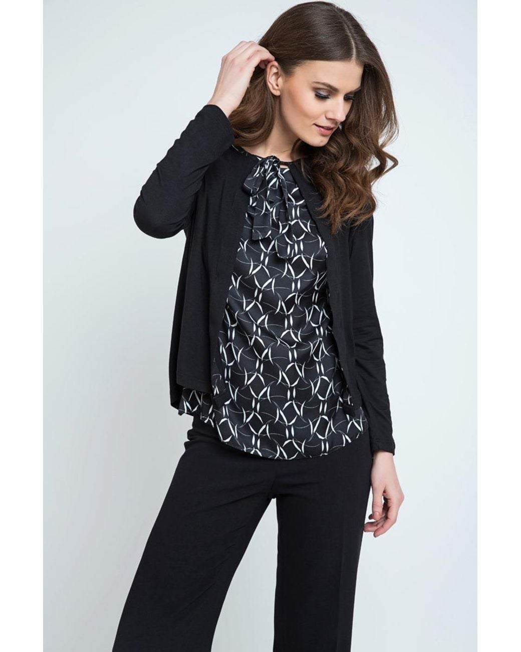 Conquista Black Short Sleeve & Print Top