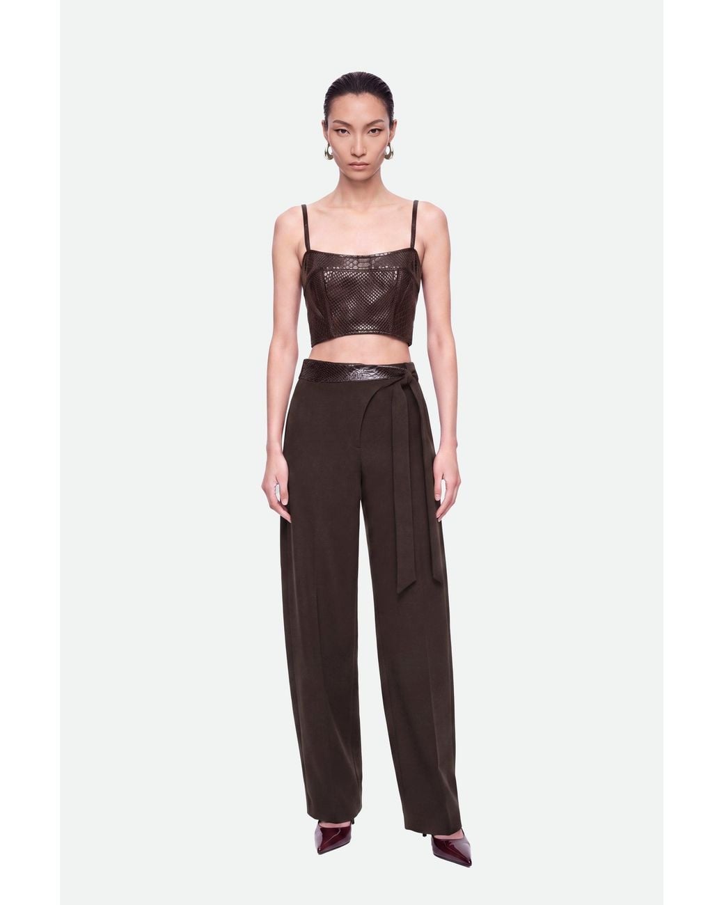 Nocturne Brown Tie Waist Wide Leg Trousers