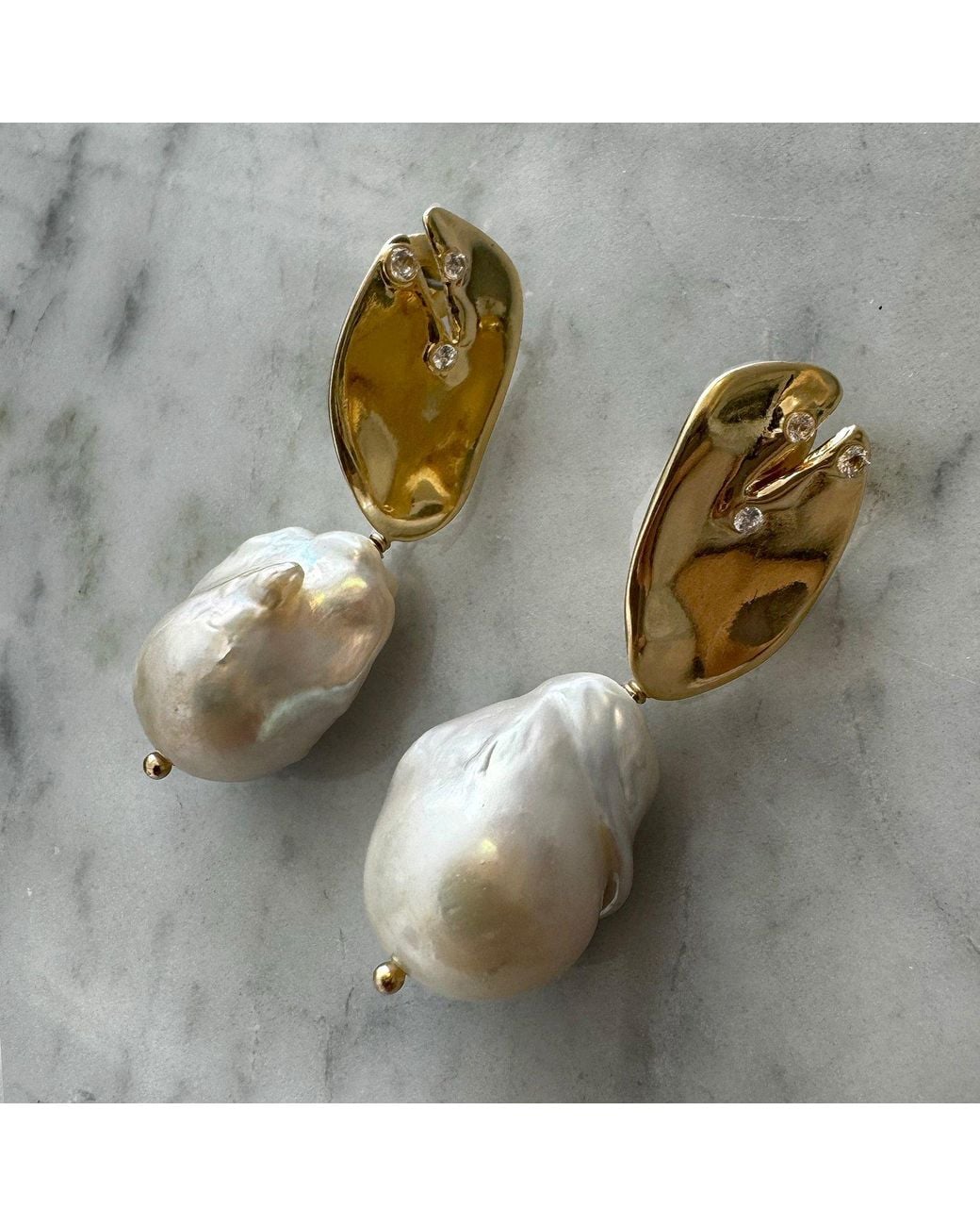Rare Matters Jewelry Metallic Baroque Pearl Statement Earrings