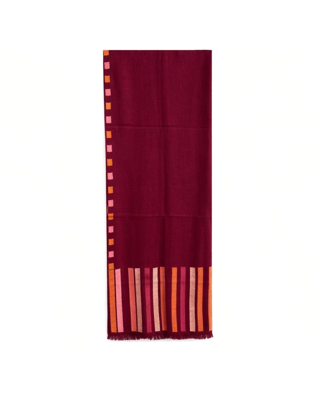 Pink Maharani Red Cashmere Burgundy Stole With Fringed Edges
