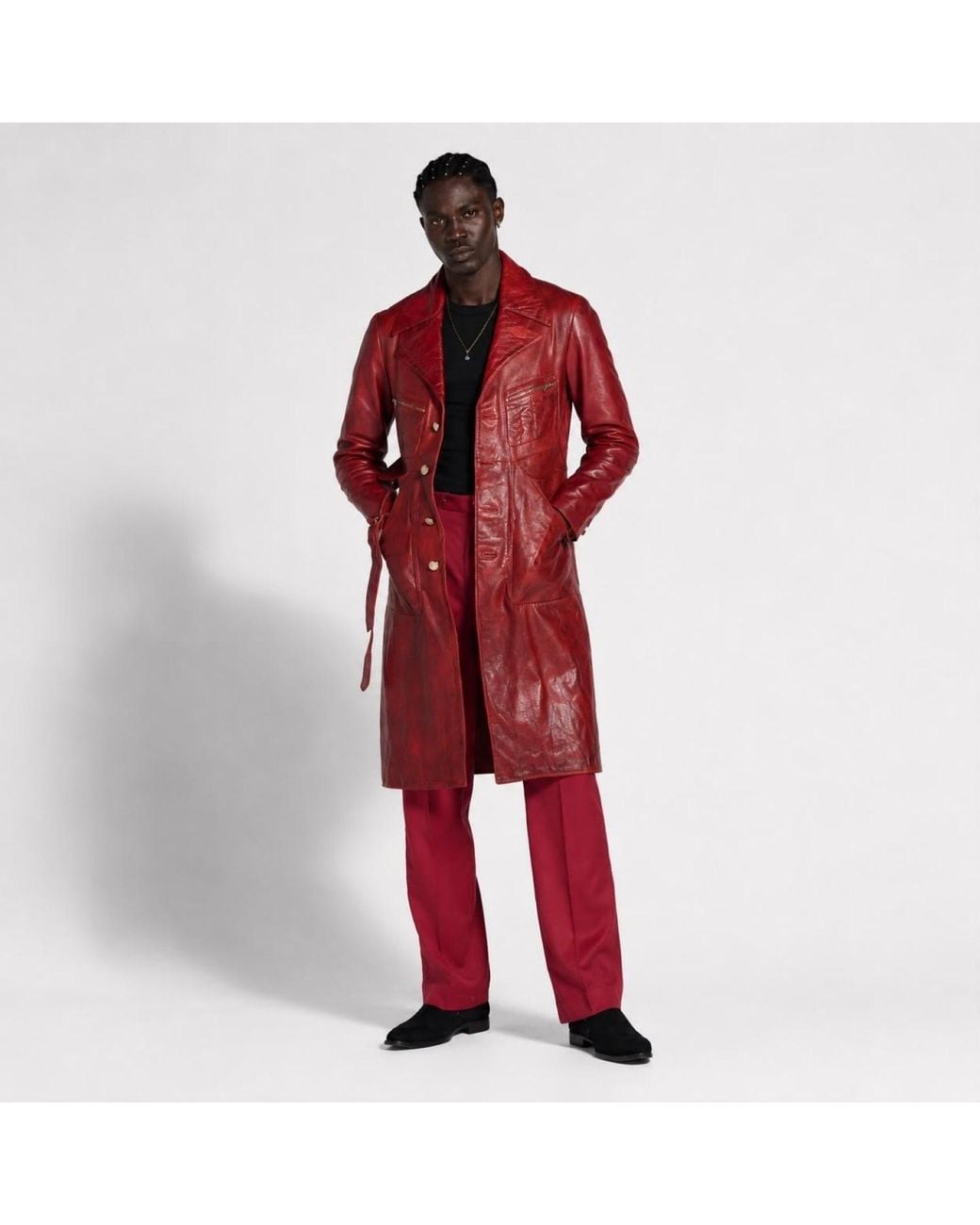 Zasta Studio Red The Planet Long Coat Leather Jacket for men