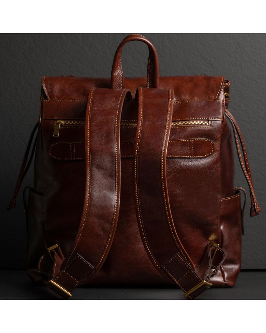 Time Resistance Brown Leather Backpack for men