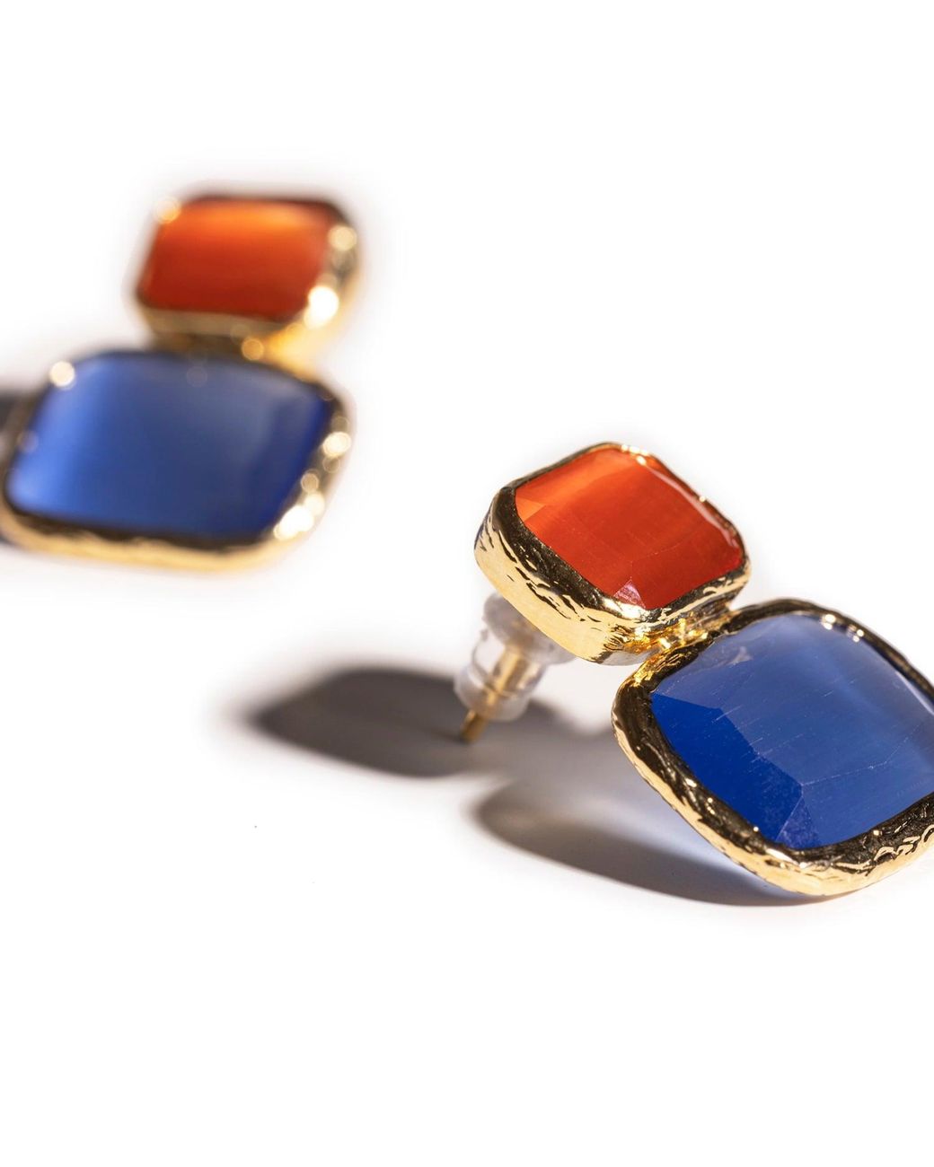 Kybele Studio Orange Color Block Cat's Eye Earrings