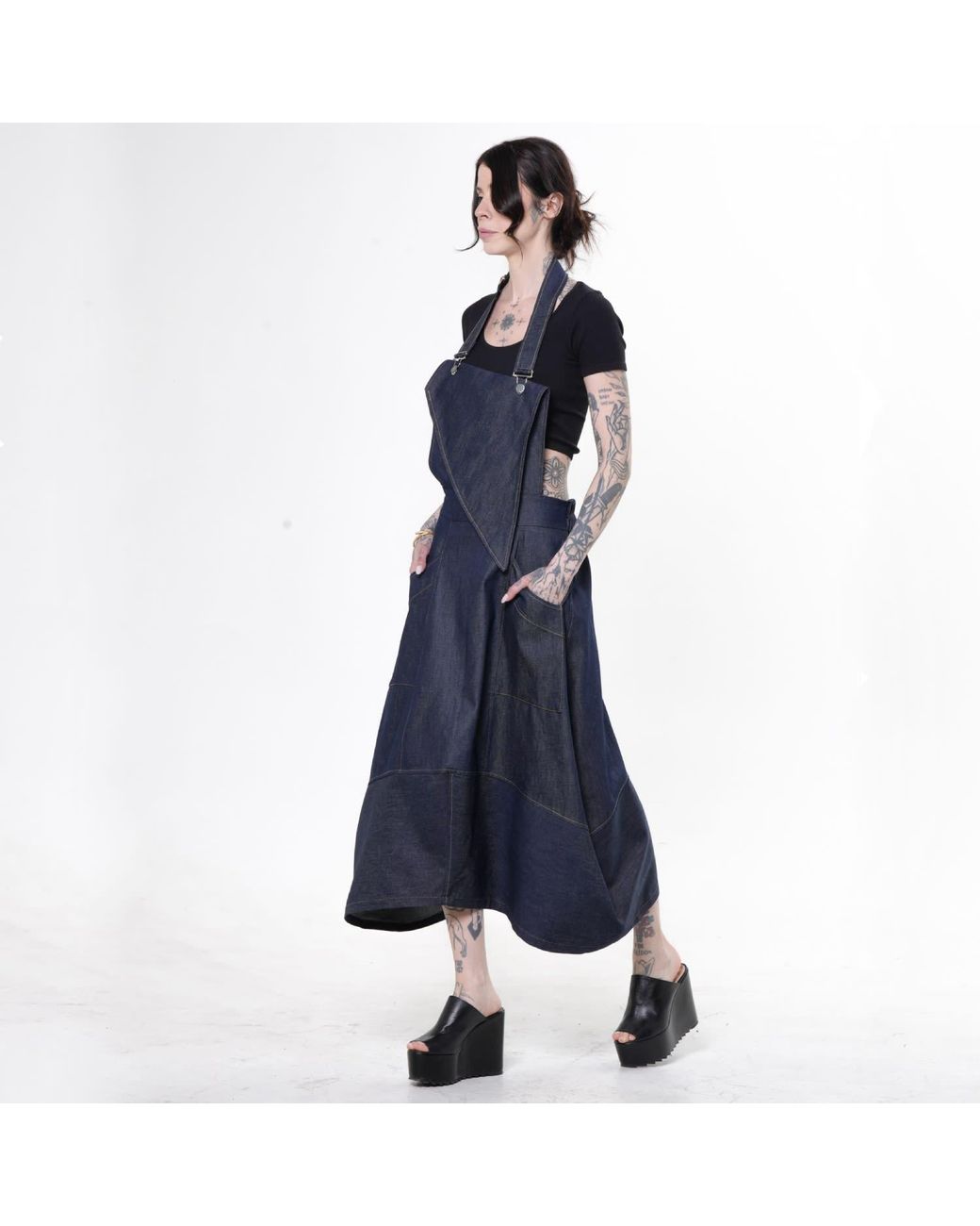 Metamorph Blue Avant-Garde Denim Pinafore Dress