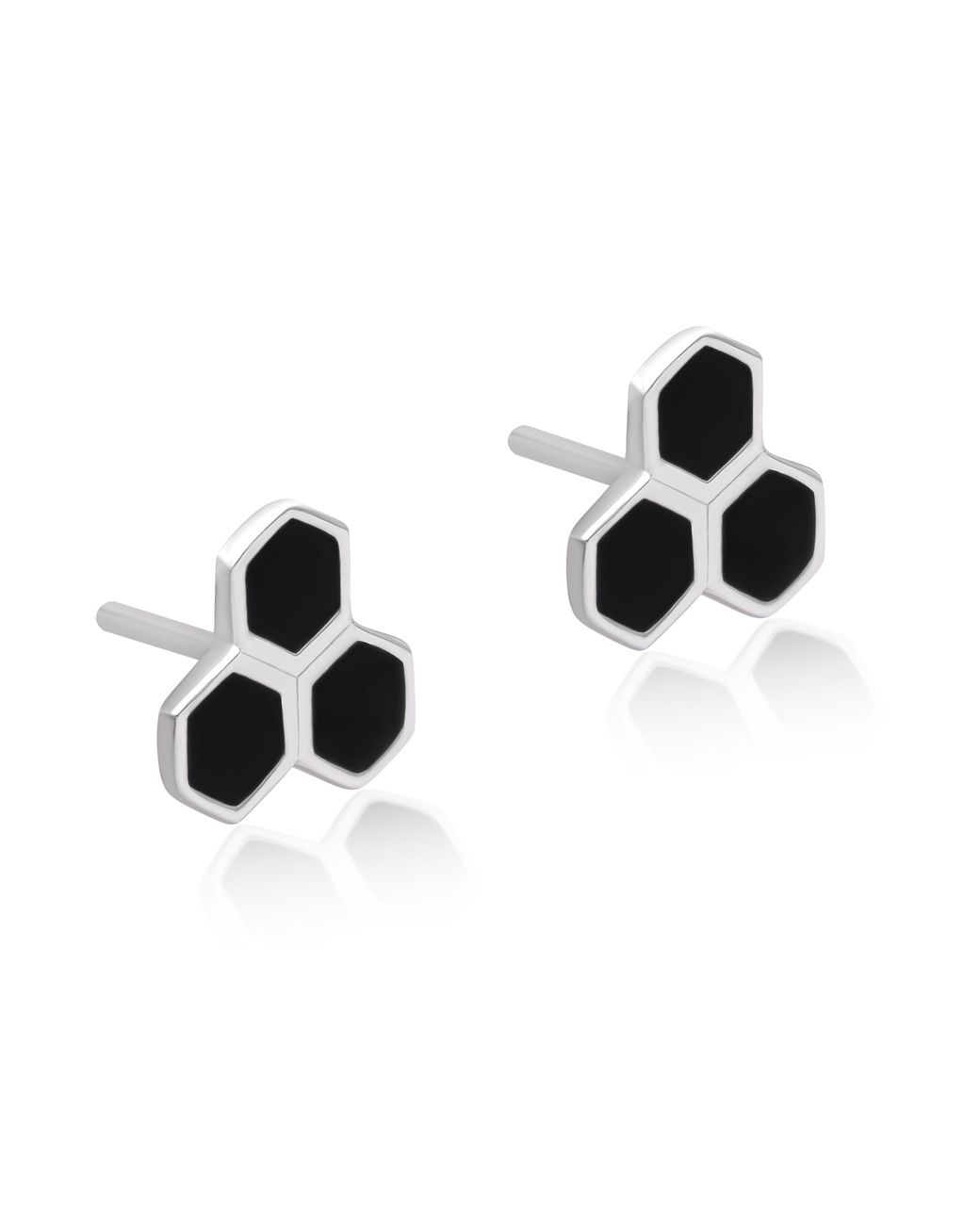 The Jewelz Black Triple Hexagon Enamel Stud Earrings for men