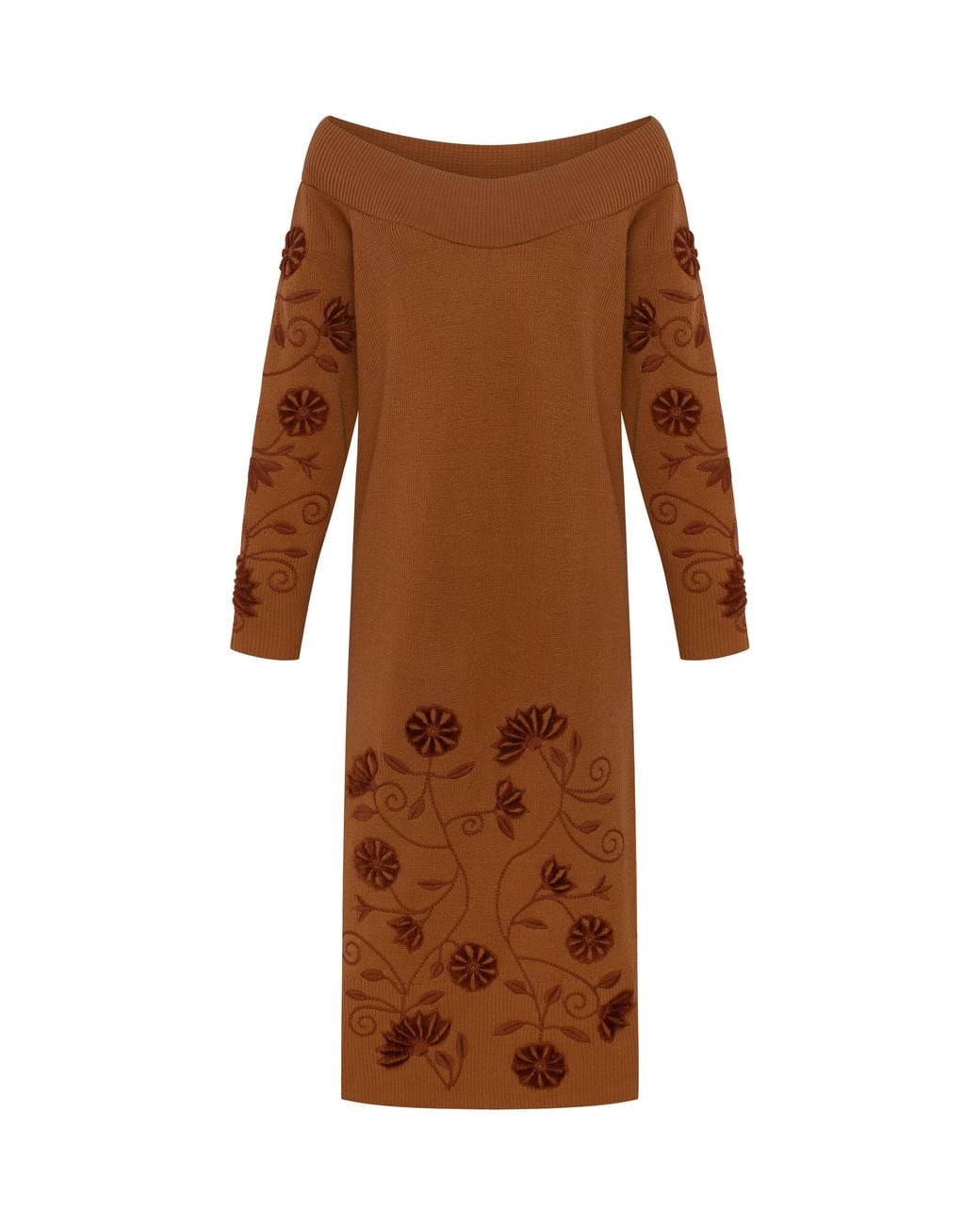 Annabo Brown Etherea Merino Wool Knit Midi Dress