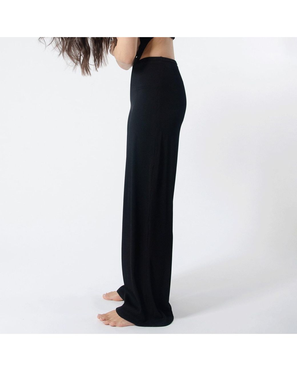 Audrey Vallens Black Palazzo Rib Pants
