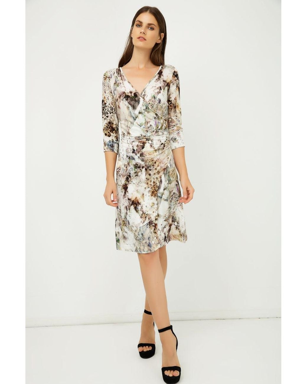 Conquista Natural Print Jersey Faux Wrap Dress