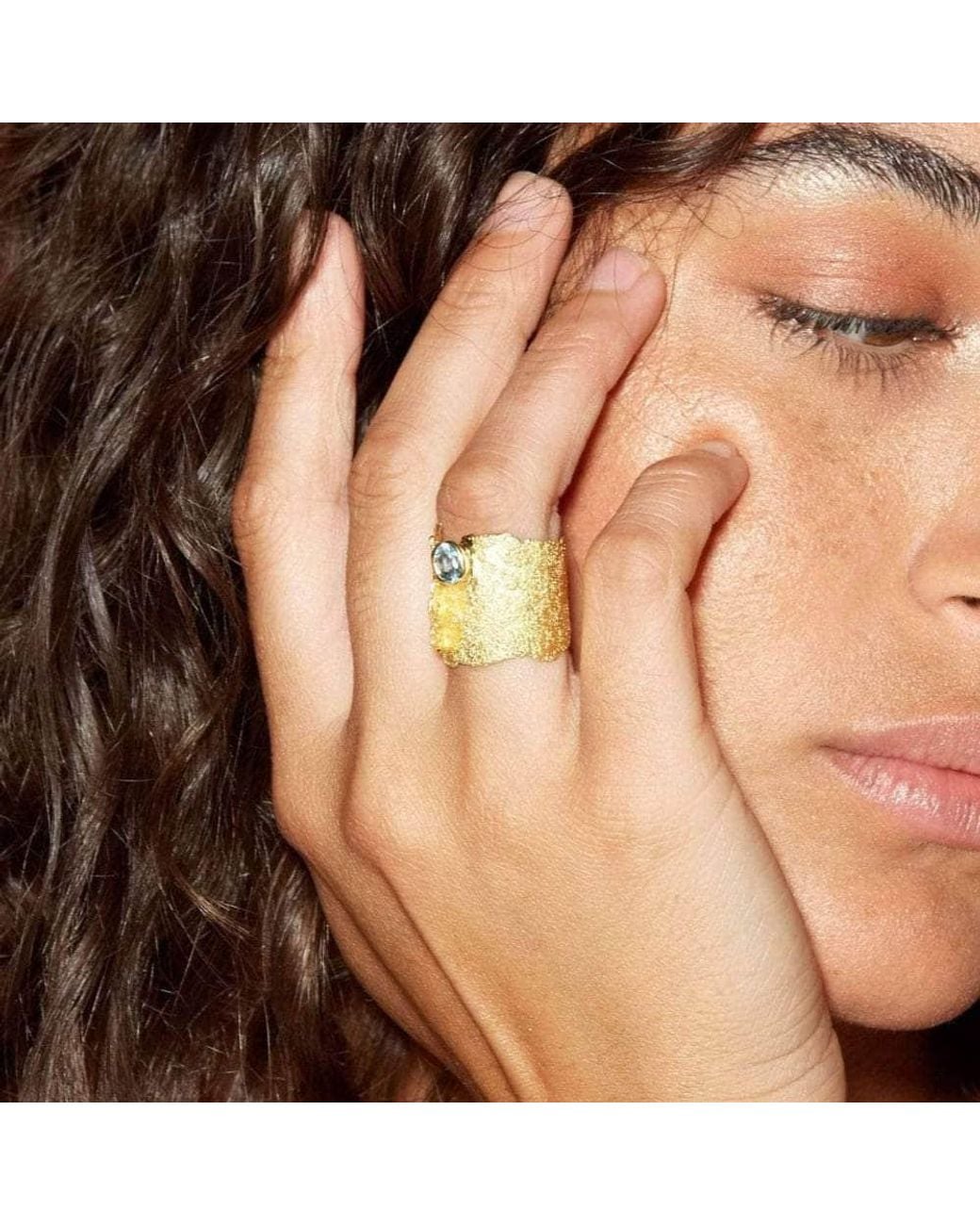 German Kabirski Metallic Otthild Iconic Plated Ring With Natural Topaz