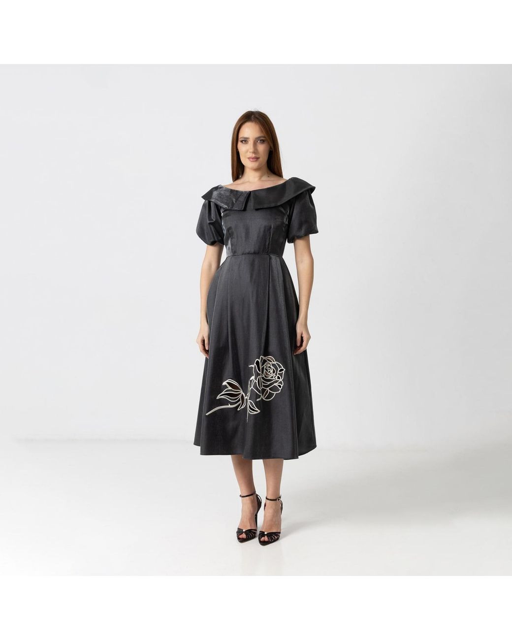 IZABELA MANDOIU Black Midnight Off-Shoulder Midi Dress