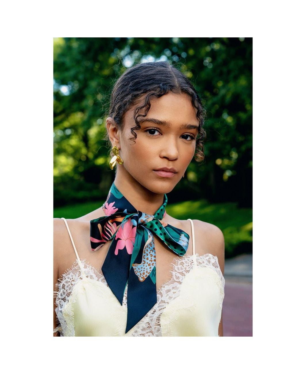 Jessie Zhao New York Green Silk Skinny Scarf Night Jungle Gathering