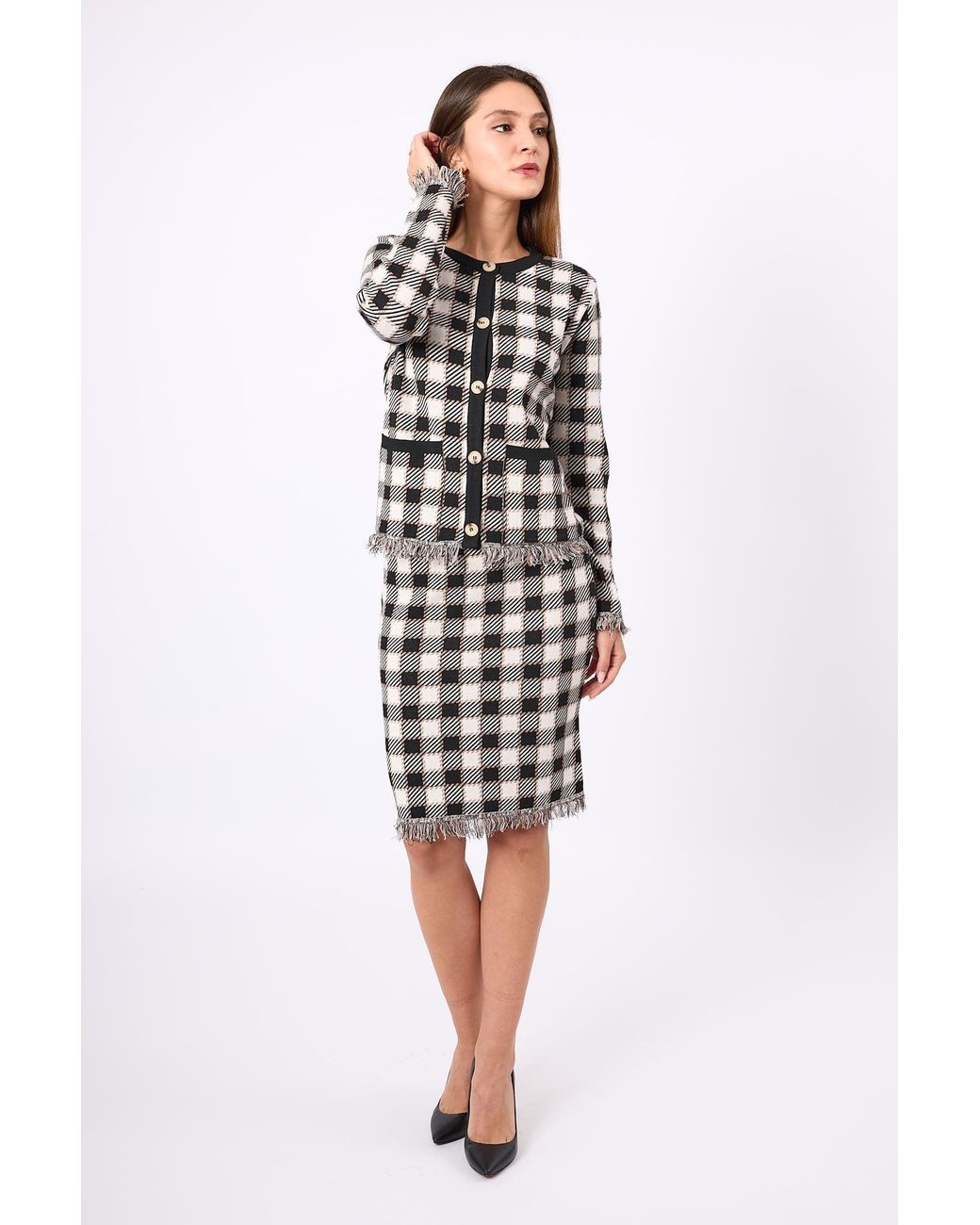 Peraluna Black Diana Plaid Knit Jacket