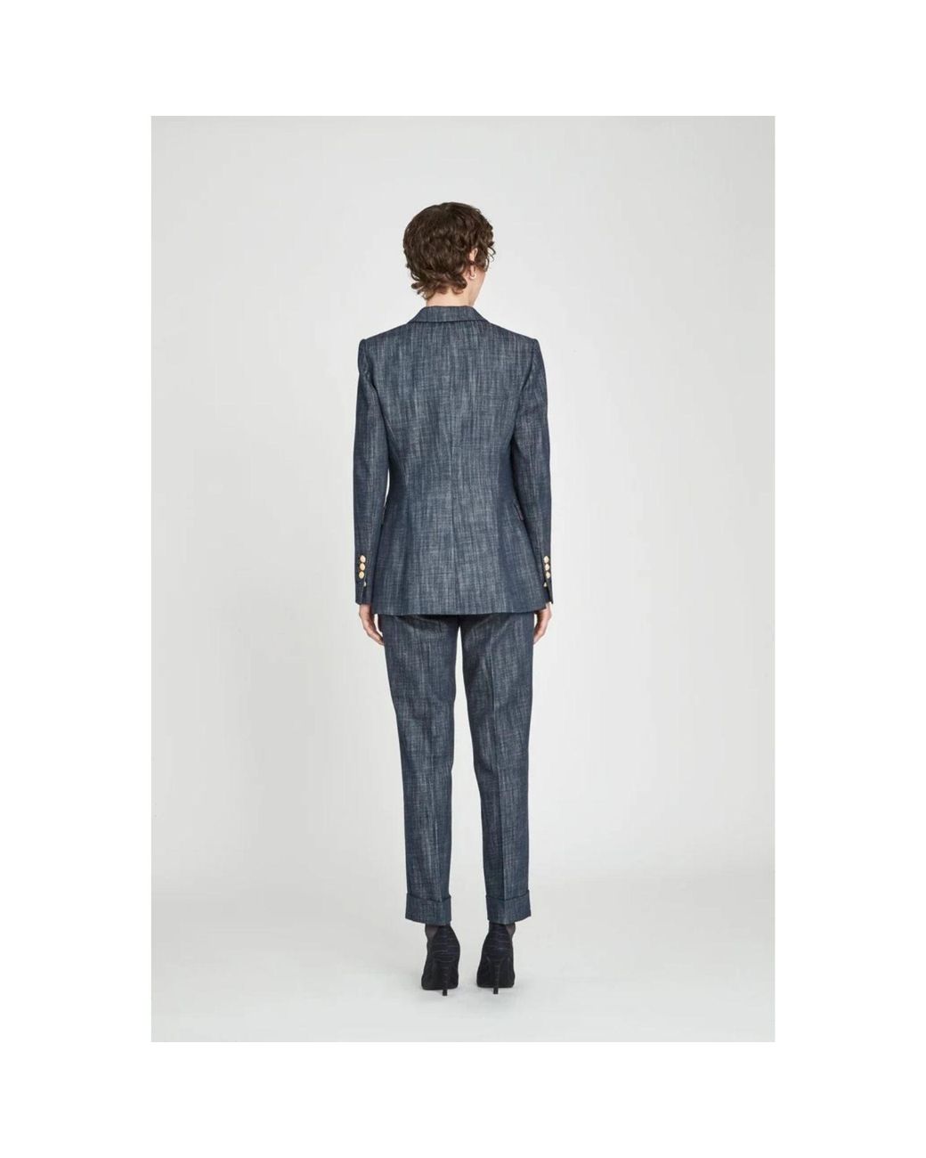The Extreme Collection Blue Denim Fitted Blazer With Buttons Milán