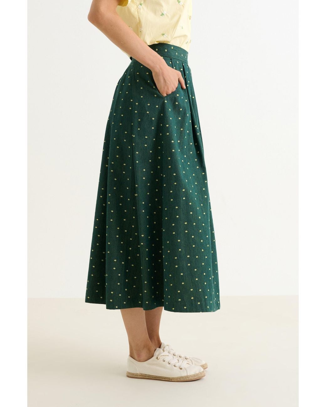 Louche Green Pasadena Flower Dot Midaxi Skirt- Fern