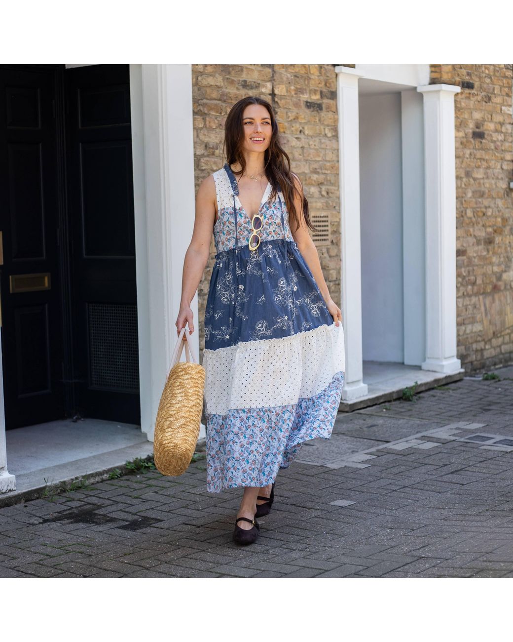 Cara & The Sky Blue Maisie Floral Sleeveless Boho Maxi Summer Dress