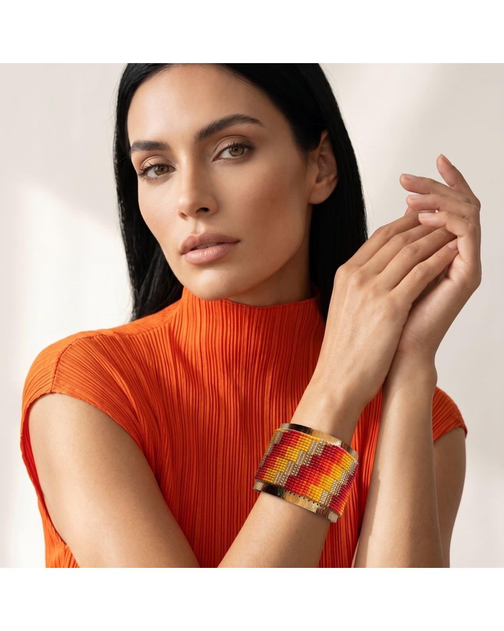 Iliana Arrazola Red Minimalist Deconstructed, Cuff Bracelet, And, Glass Beads, Beaded Jewelry