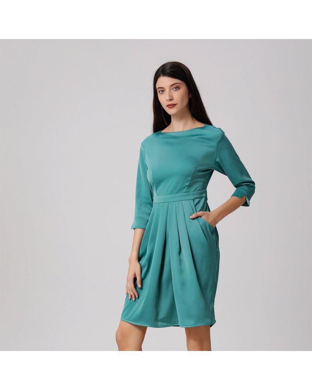 Smart and Joy Blue Pegged Dress With Pleats