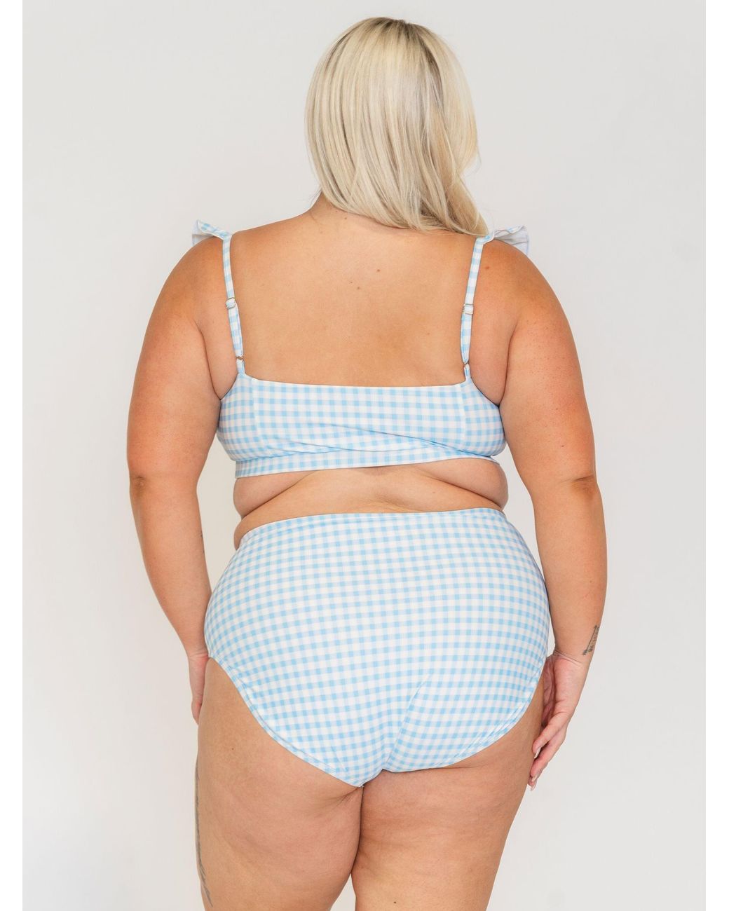 Lime Ricki Swimwear Blue Sky Gingham High-Waist Bottom