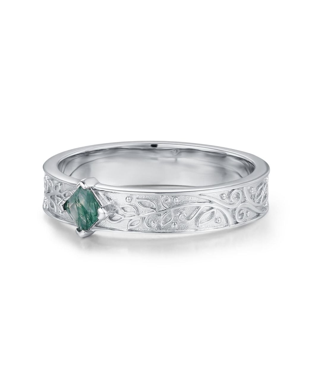 Azura Jewelry New York Gray Oakleaf Moss Agate Ring Vermeil for men