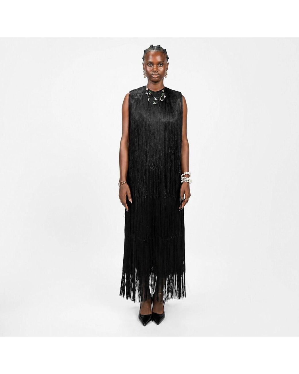 Chuks Collins Blue Ajah New Collection Drop-Hand-Layered Fringe Mesh Dress