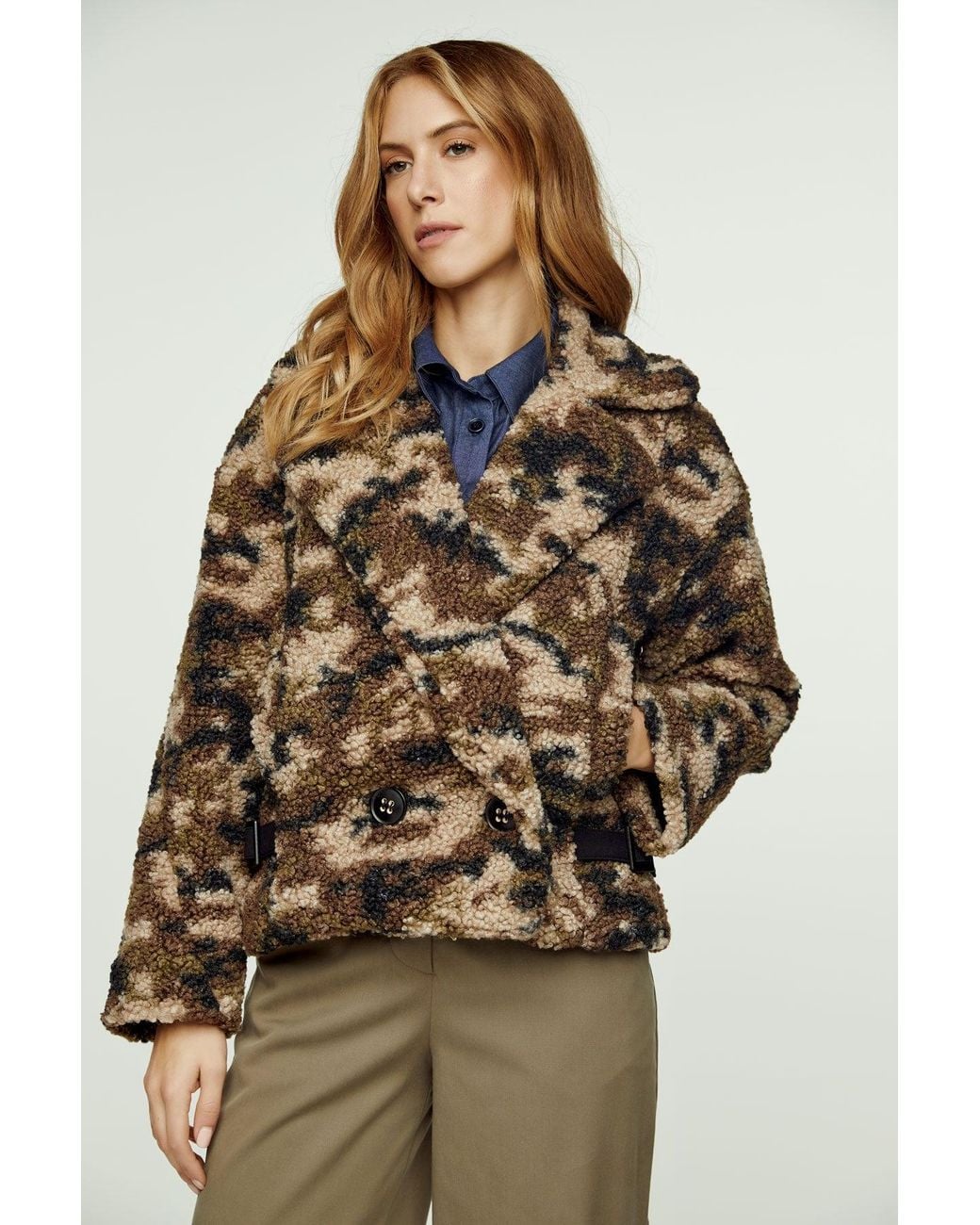 Conquista Black Print Faux Fur Button Jacket