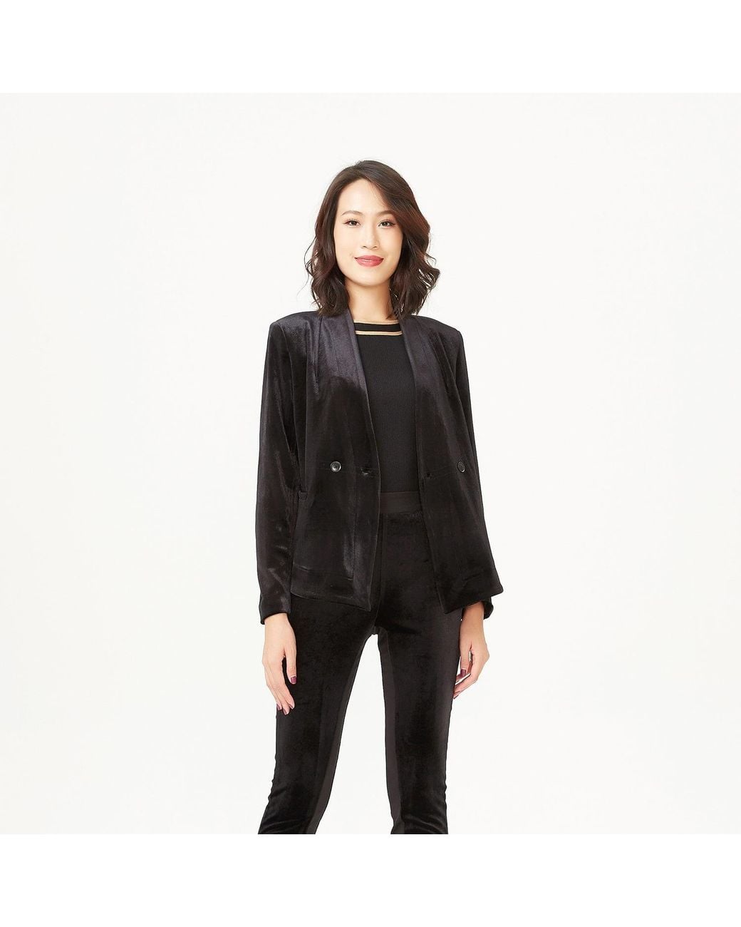 Smart and Joy Black Velvet Jacket With A Flat Neckline