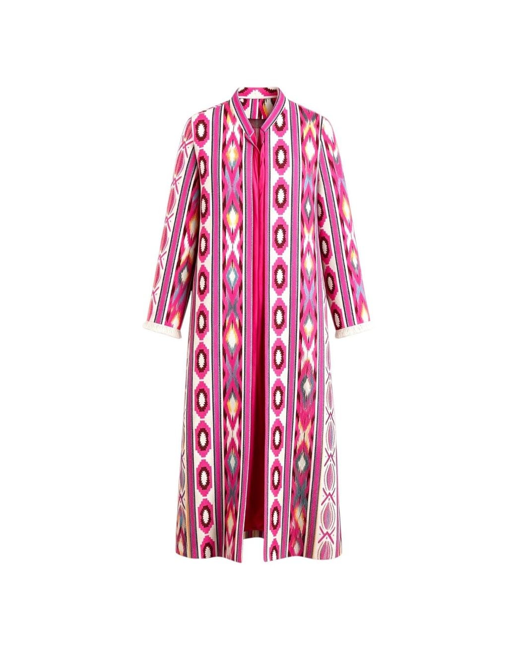 Kipépéo Pink Sorayya Jajim Fringe-Cuff Long Coat