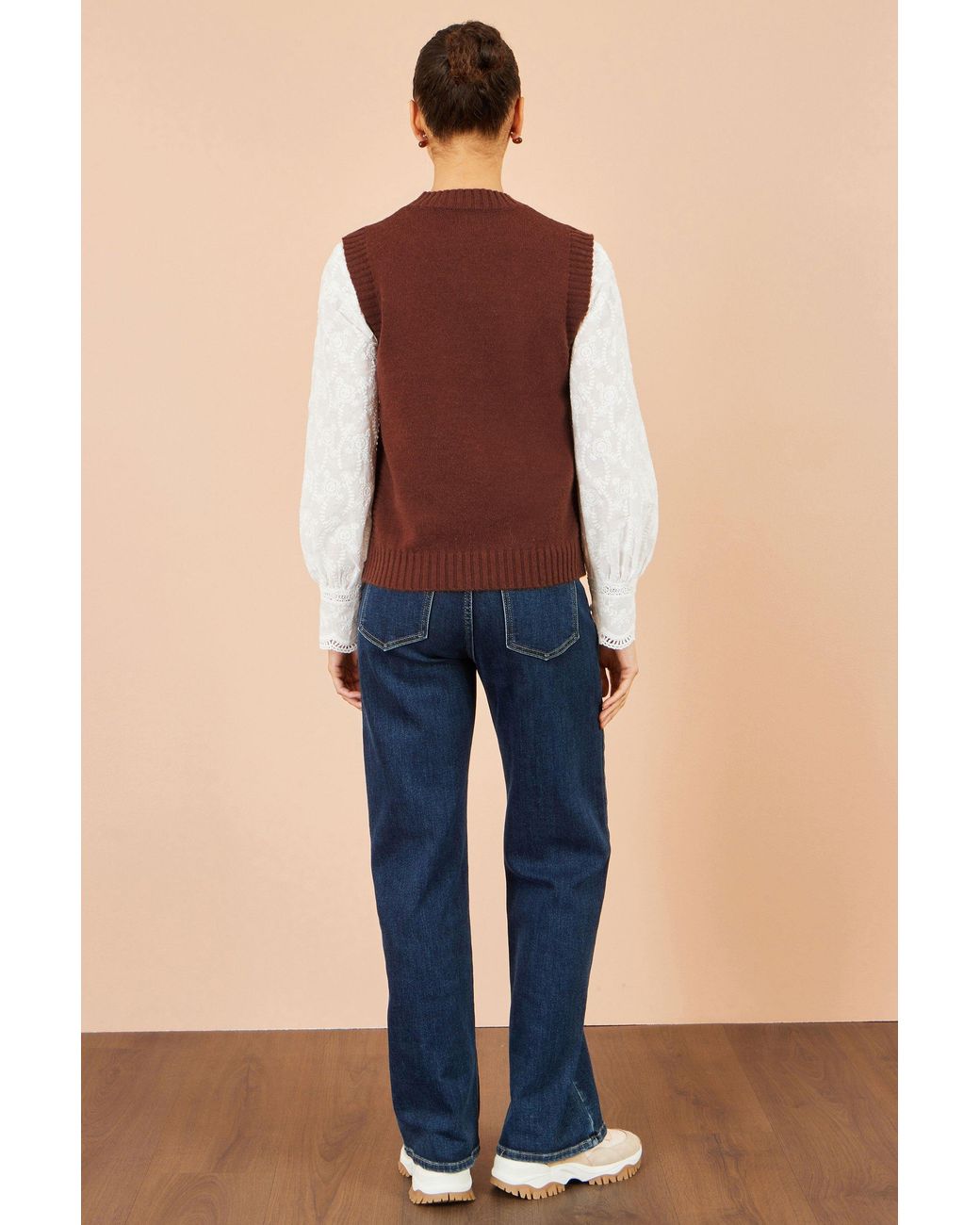 Yumi' Brown Flower Applique Knit Tank