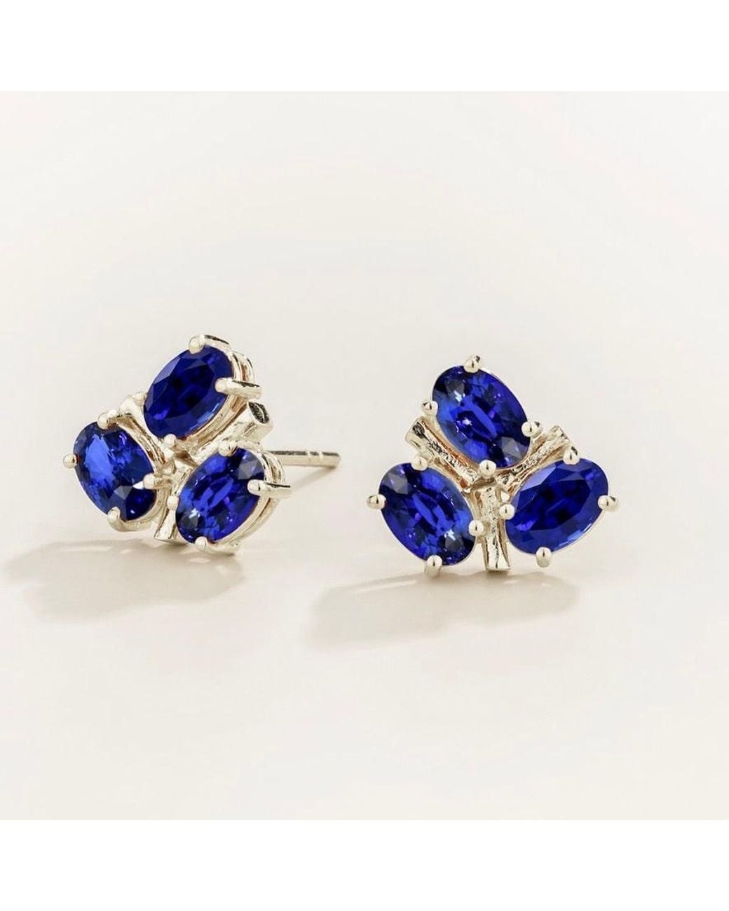 Juvetti Blue Ligna Oval Sapphire Cluster Stud Earrings