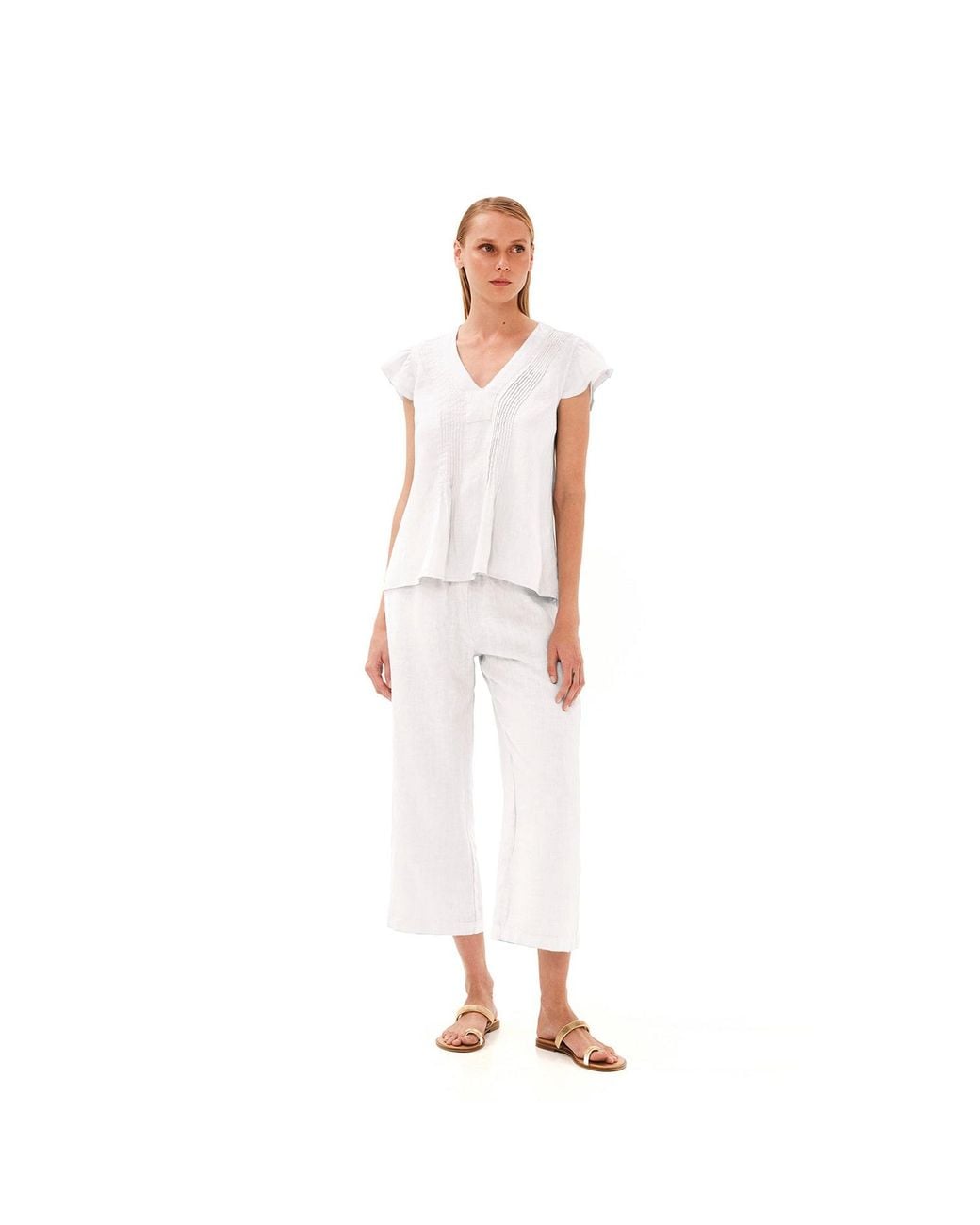 Haris Cotton White Solid Wide Leg Linen Pants With Slant Pocket