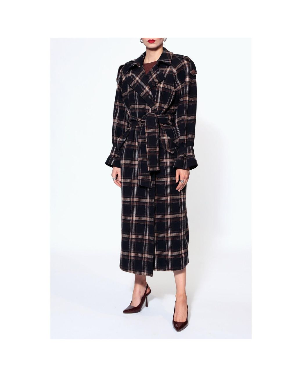 AGGI by HALEWSKI Blue Ricarda Check Midi Coat