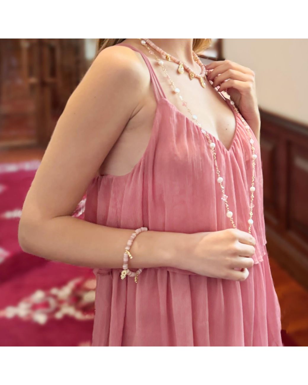Farra Pink Bohemian Shell With Gemstone Charms Bracelet