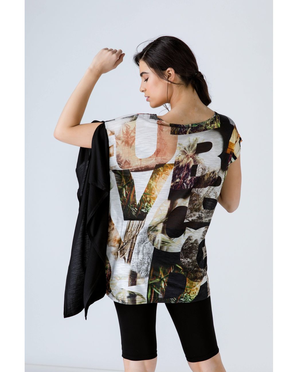 Conquista Black Asymmetric Print Tunic