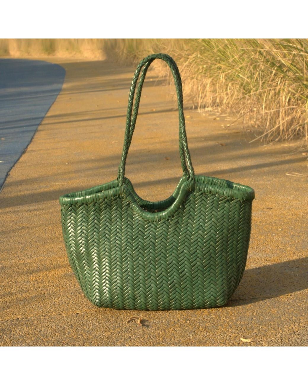 Rimini Green Woven Leather Handbag