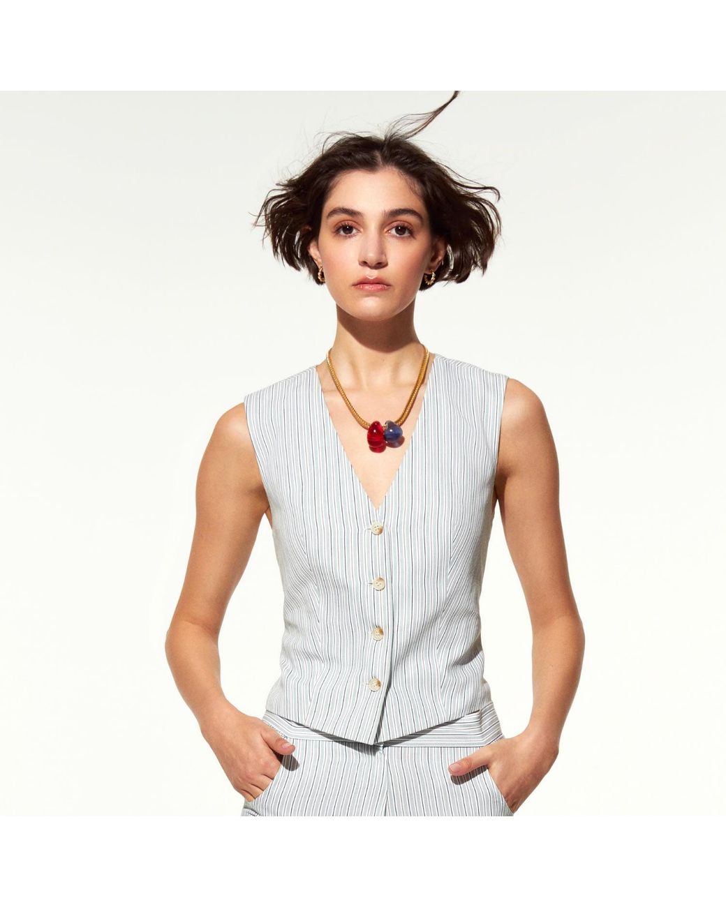 NAZLI CEREN Blue Lyra Cotton Waistcoat