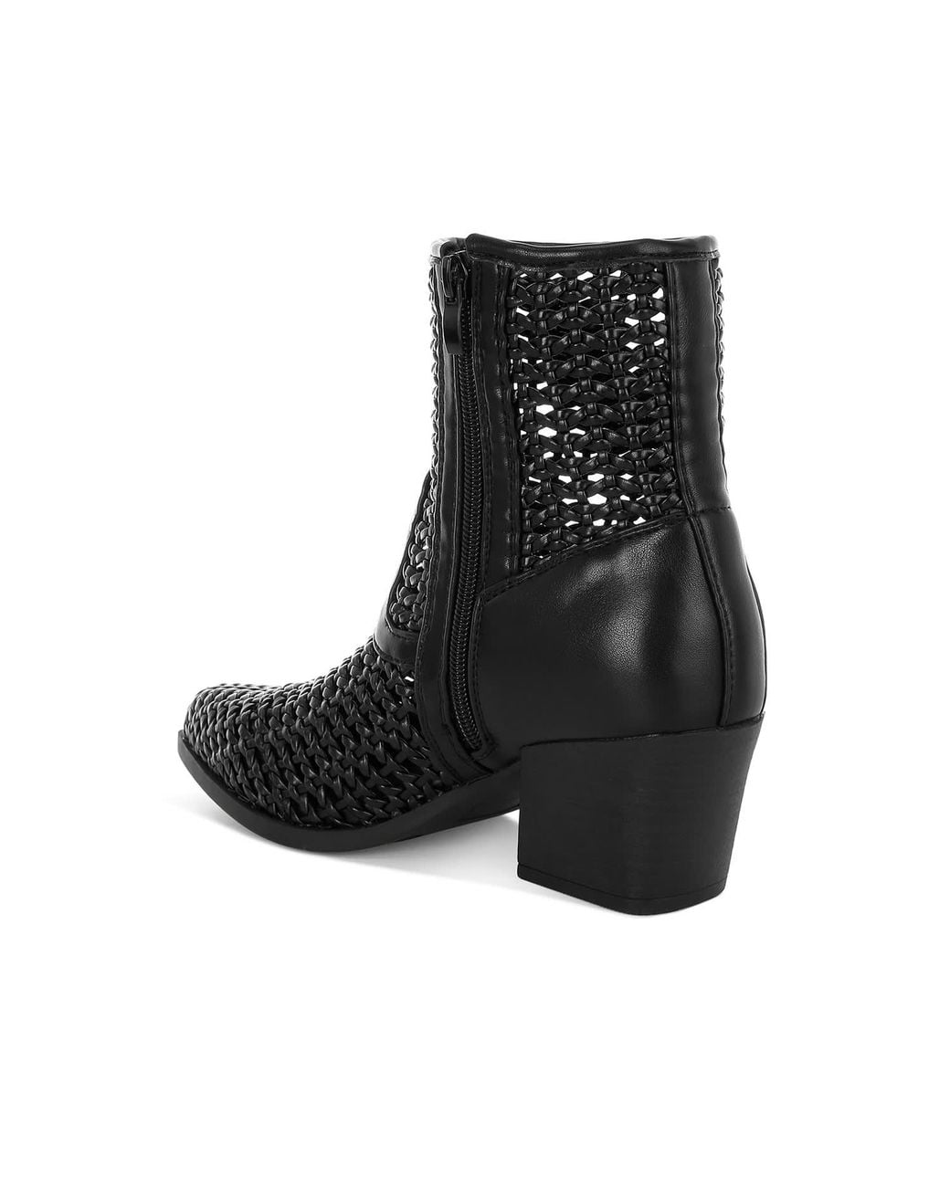 Rag & Co Black Artisole Woven Pleather Block Heel Boots
