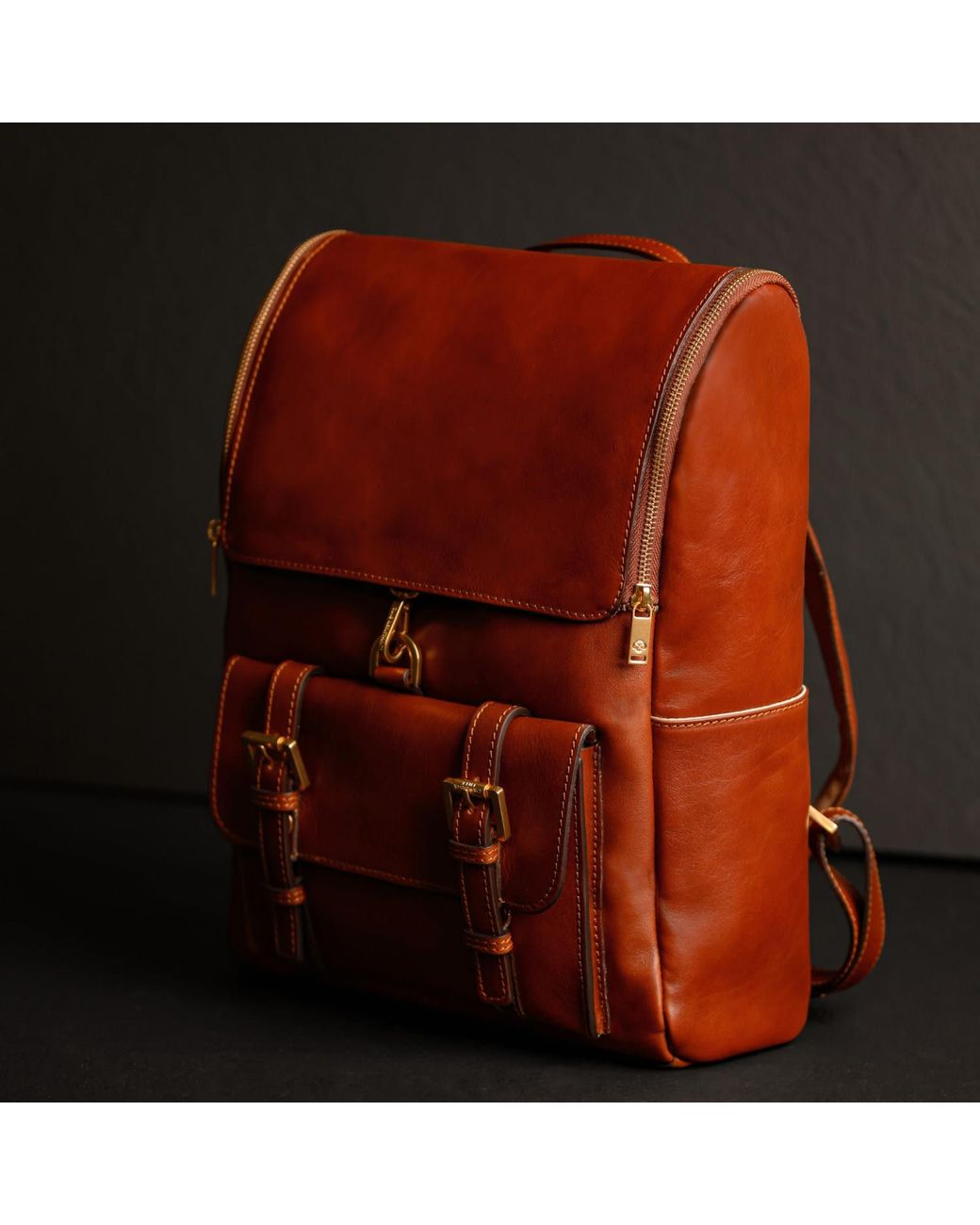 Time Resistance Brown Large Leather Backpack Cognac