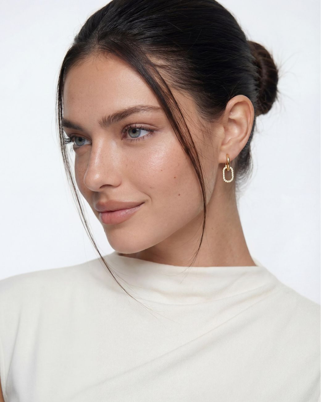 Elk & Bloom Metallic Dainty 14K Gemstone Double Loop Hoops