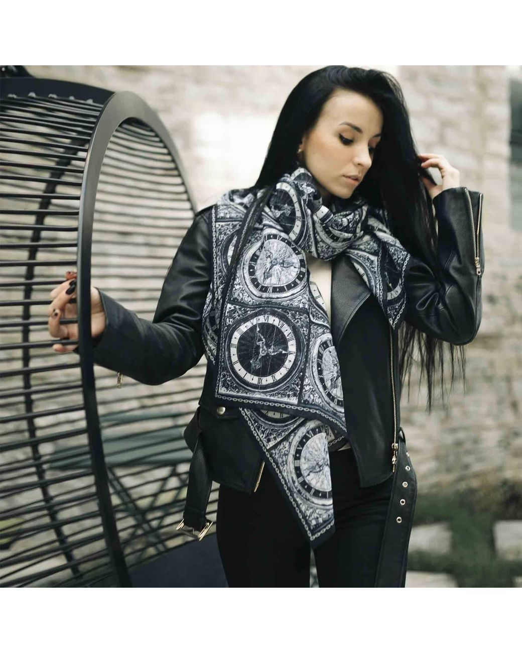 VETKA Blue Long Cotton Scarf Clock