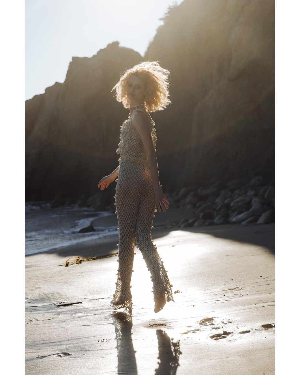 Andreeva Natural Metallic Handmade Crochet Pants