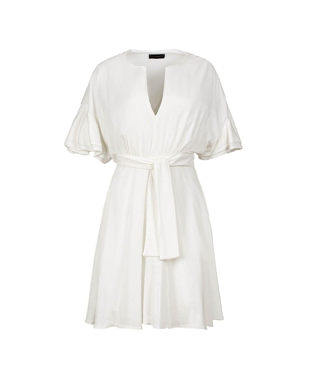 Conquista White Neutrals Ecru Dress With Ruffle Sleeves