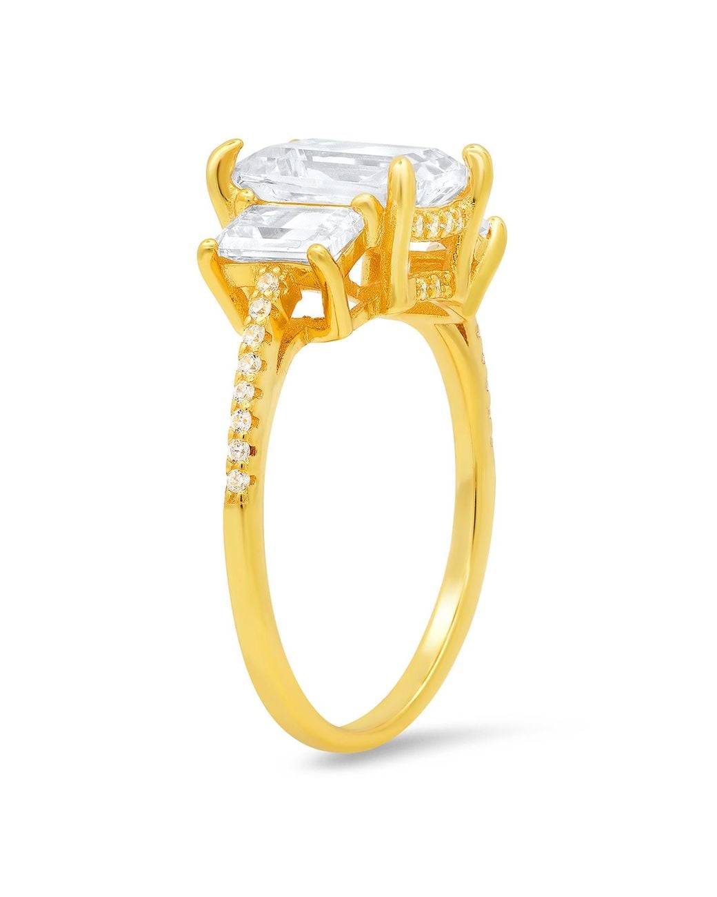 Kylie Harper Metallic Three Stone Emerald Cut Diamond Cz Statement Ring