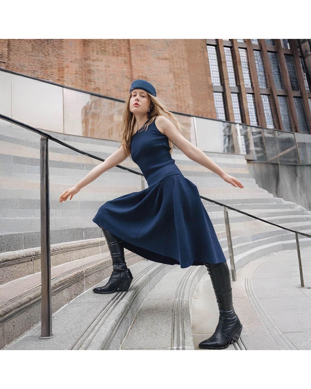 London Atelier Byproduct Blue Knitted Top And Skirt Co-Ordinates Set